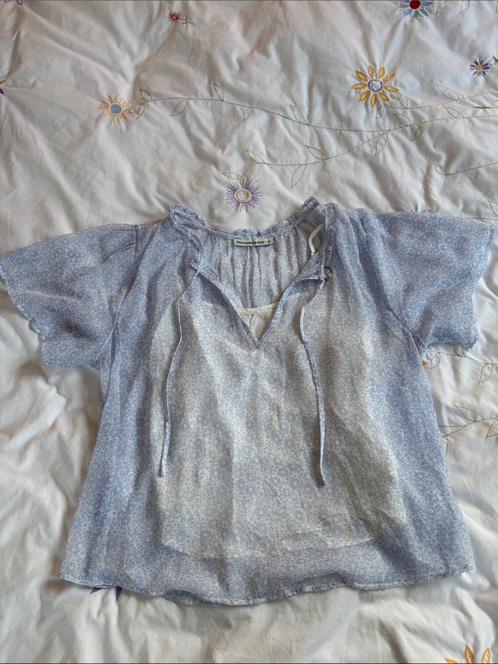 Abercrombie & Fitch Light Blue Floral Peasant Blouse